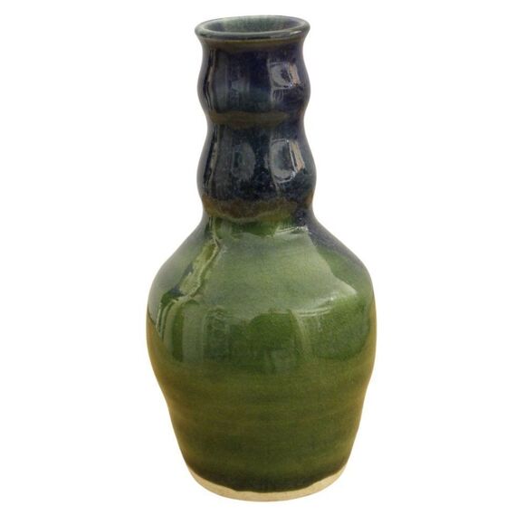 Ceramic Art Vase crafted & signed by Artisan Margaret W. Hughes Blue Green Glaze - Picture 3 of 5